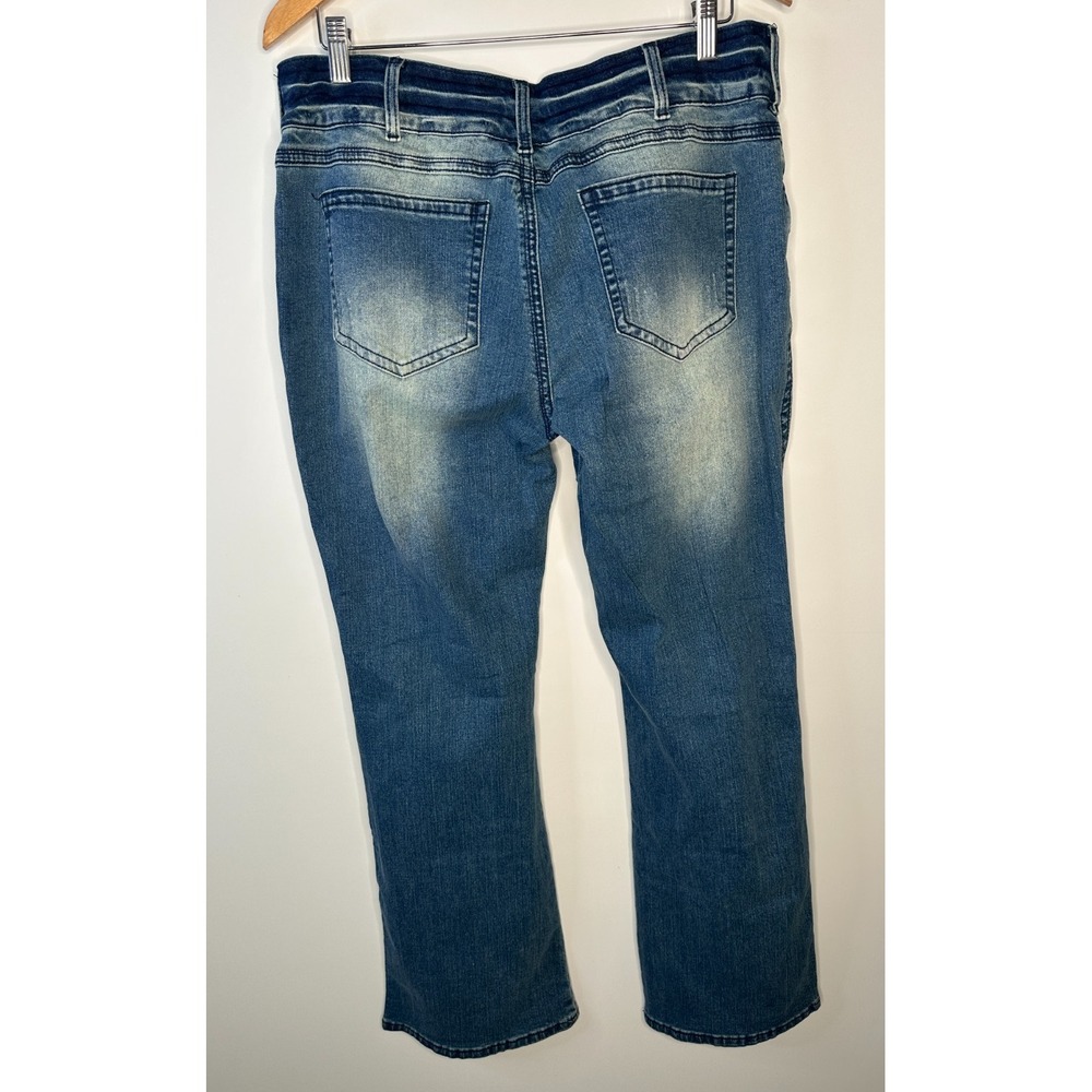 FLAMINGALS Cross Embroidery Ripped Double Button Mid Rise Bootcut Jeans 2XL - Picture 12 of 15